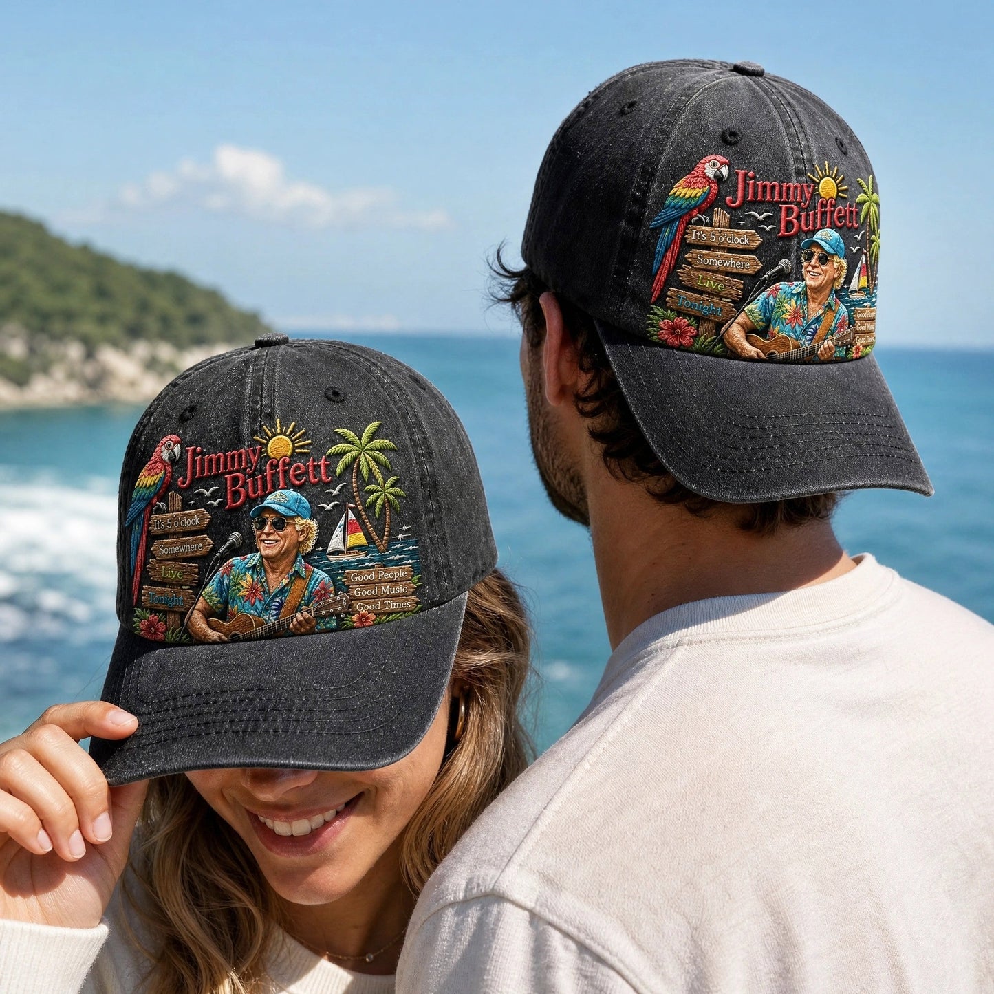 JBU Late Night Parrot Party Distressed Denim Cap