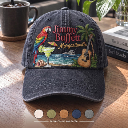 JBU Margaritaville Beach Parrot Distressed Denim Cap