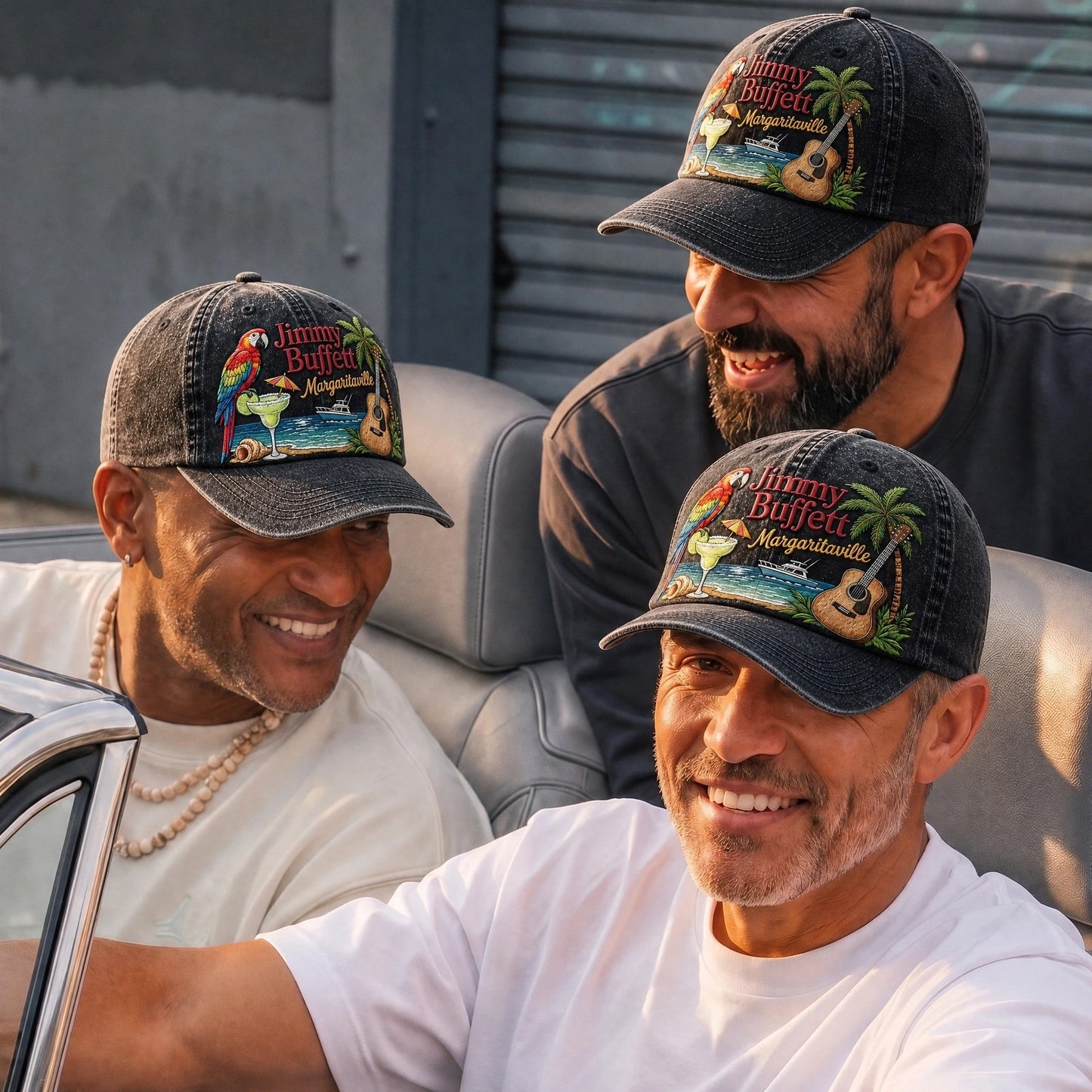 JBU Margaritaville Beach Parrot Distressed Denim Cap