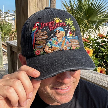 JBU Late Night Parrot Party Distressed Denim Cap