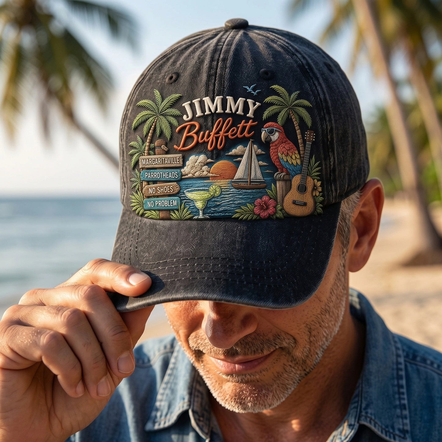 JBU No Shoes Sunset Distressed Denim Cap