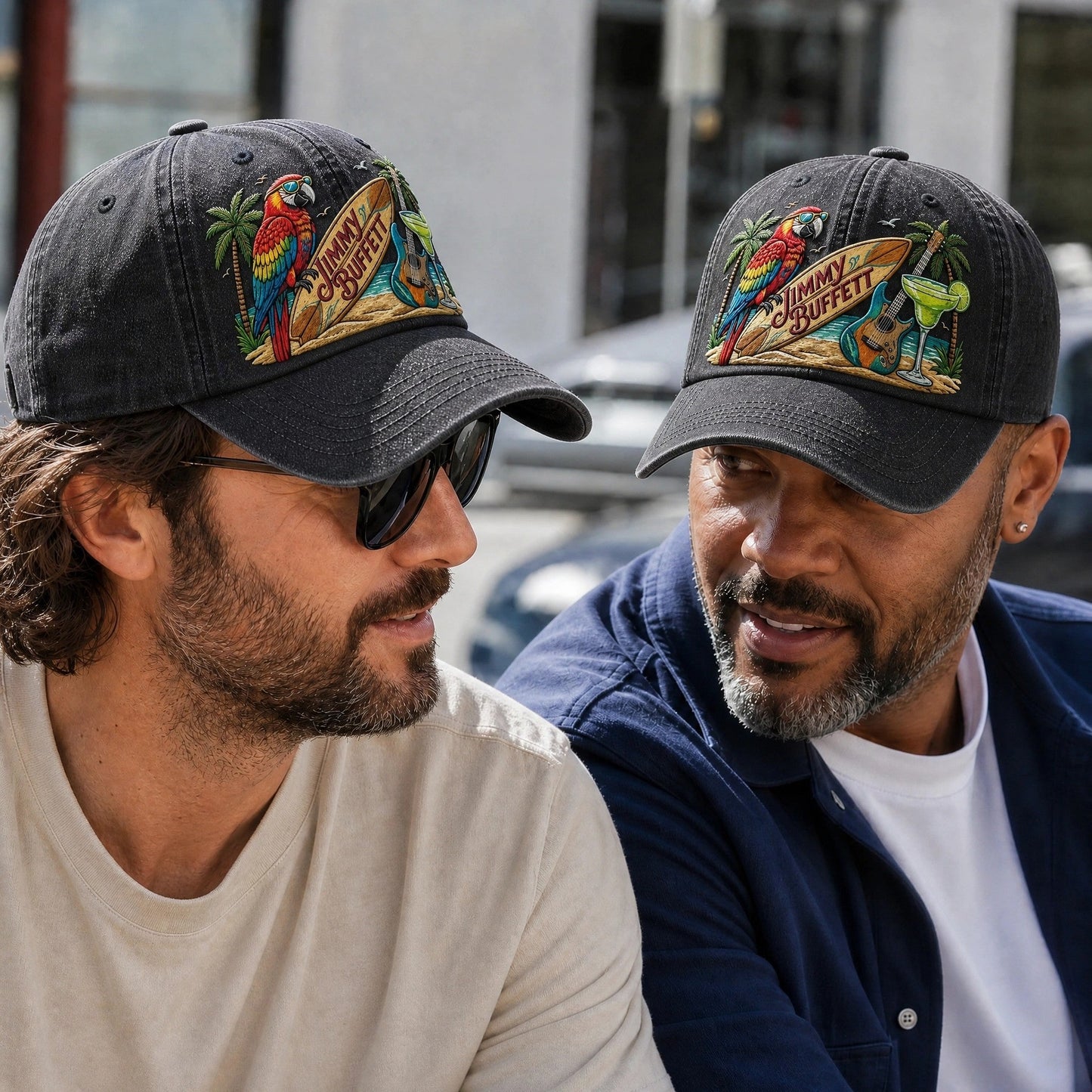 JBU Surfside Parrot Escape Distressed Denim Cap