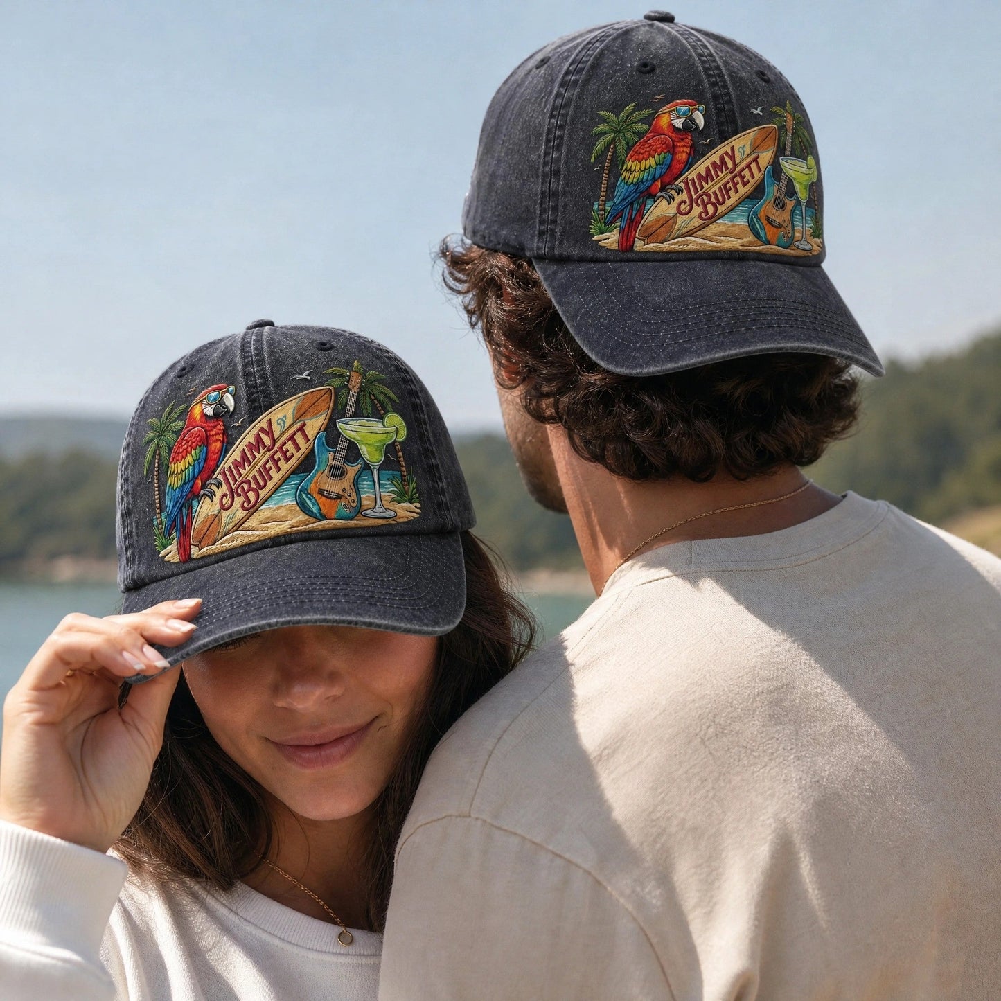 JBU Surfside Parrot Escape Distressed Denim Cap