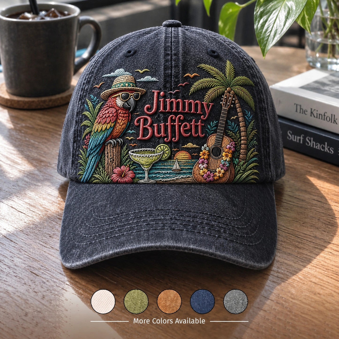 JBU Tropical Guitar Sunset Distressed Denim Cap