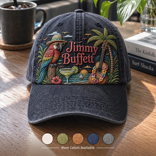 JBU Tropical Guitar Sunset Distressed Denim Cap