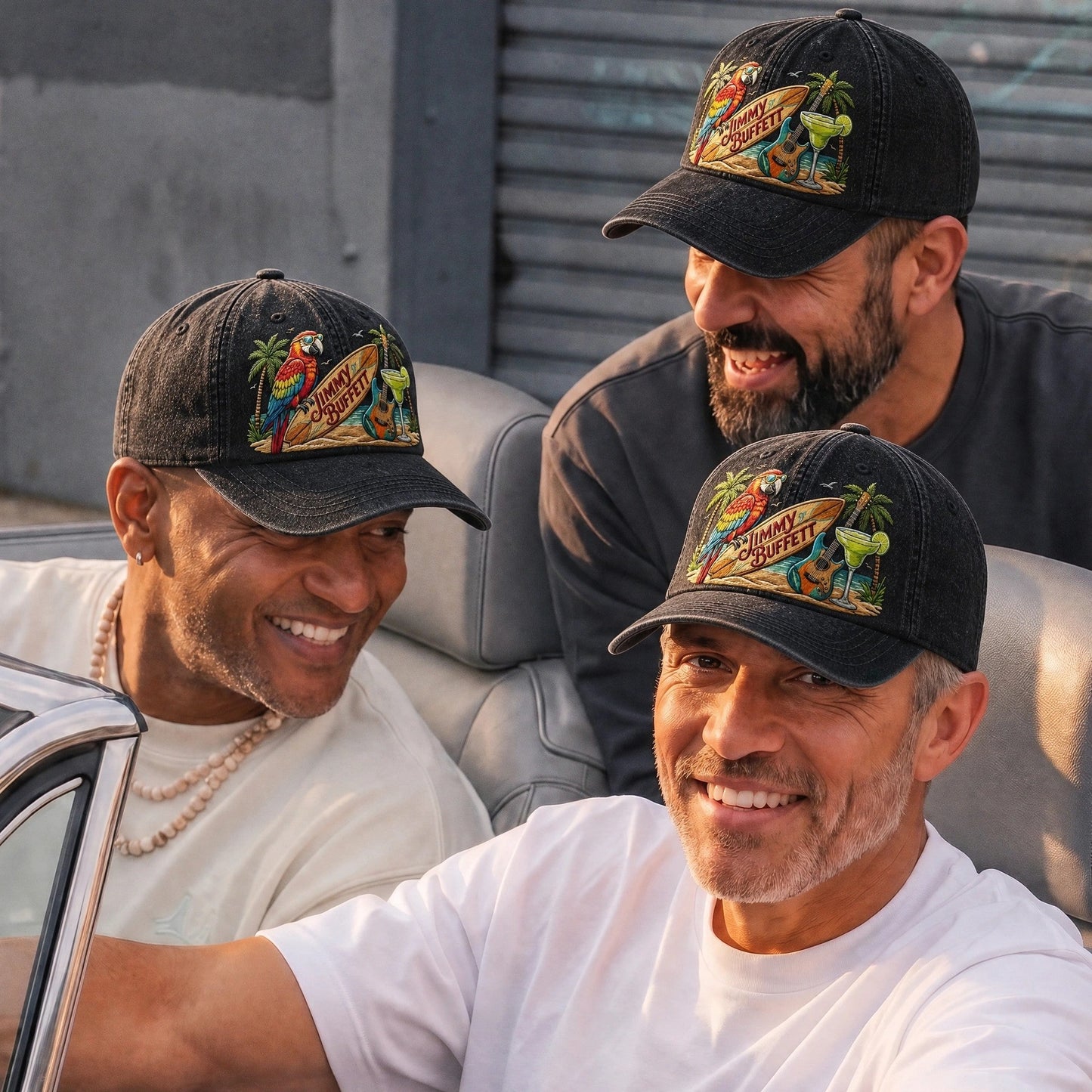 JBU Surfside Parrot Escape Distressed Denim Cap