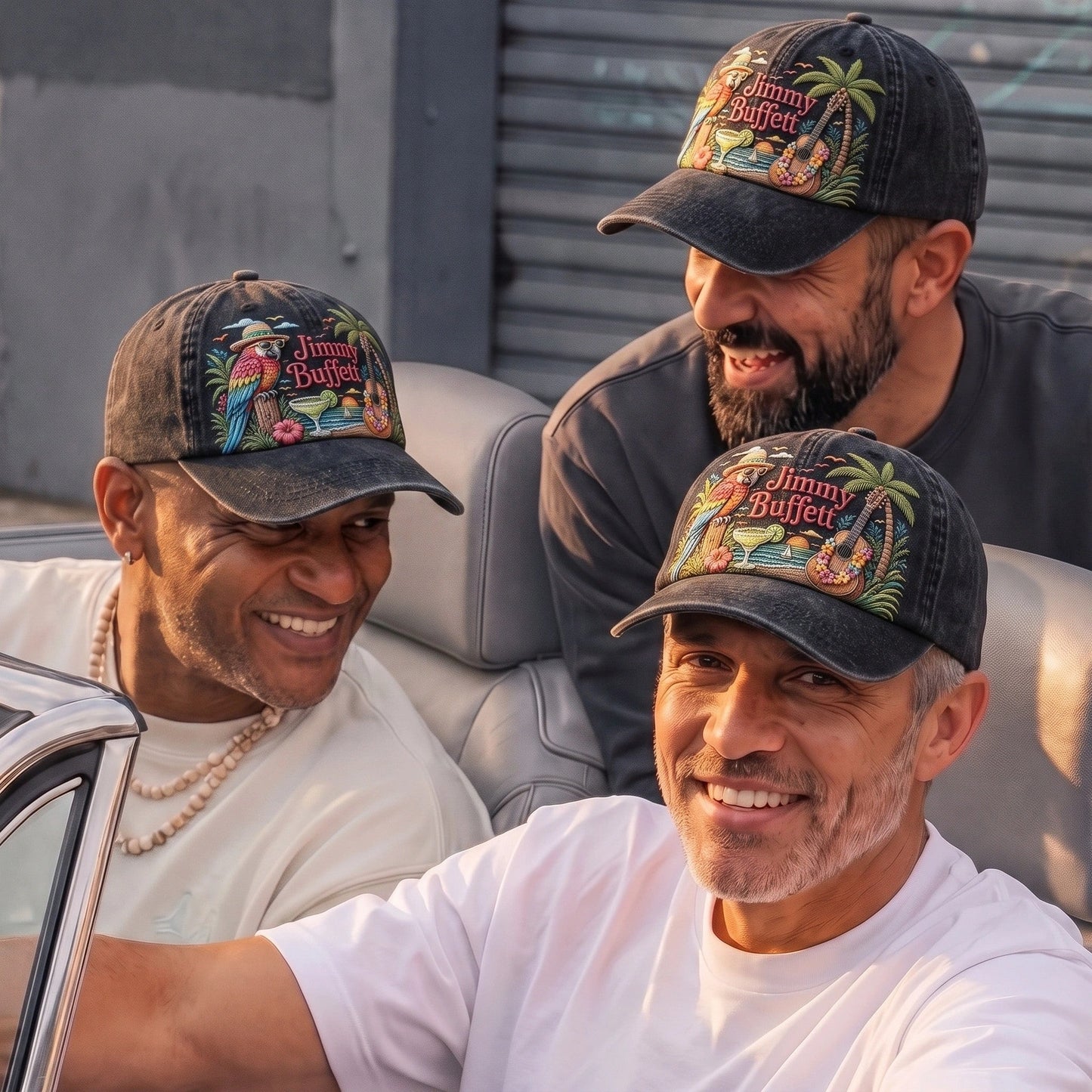 JBU Tropical Guitar Sunset Distressed Denim Cap