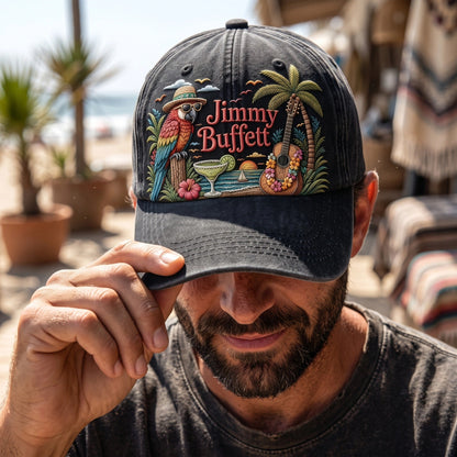 JBU Tropical Guitar Sunset Distressed Denim Cap