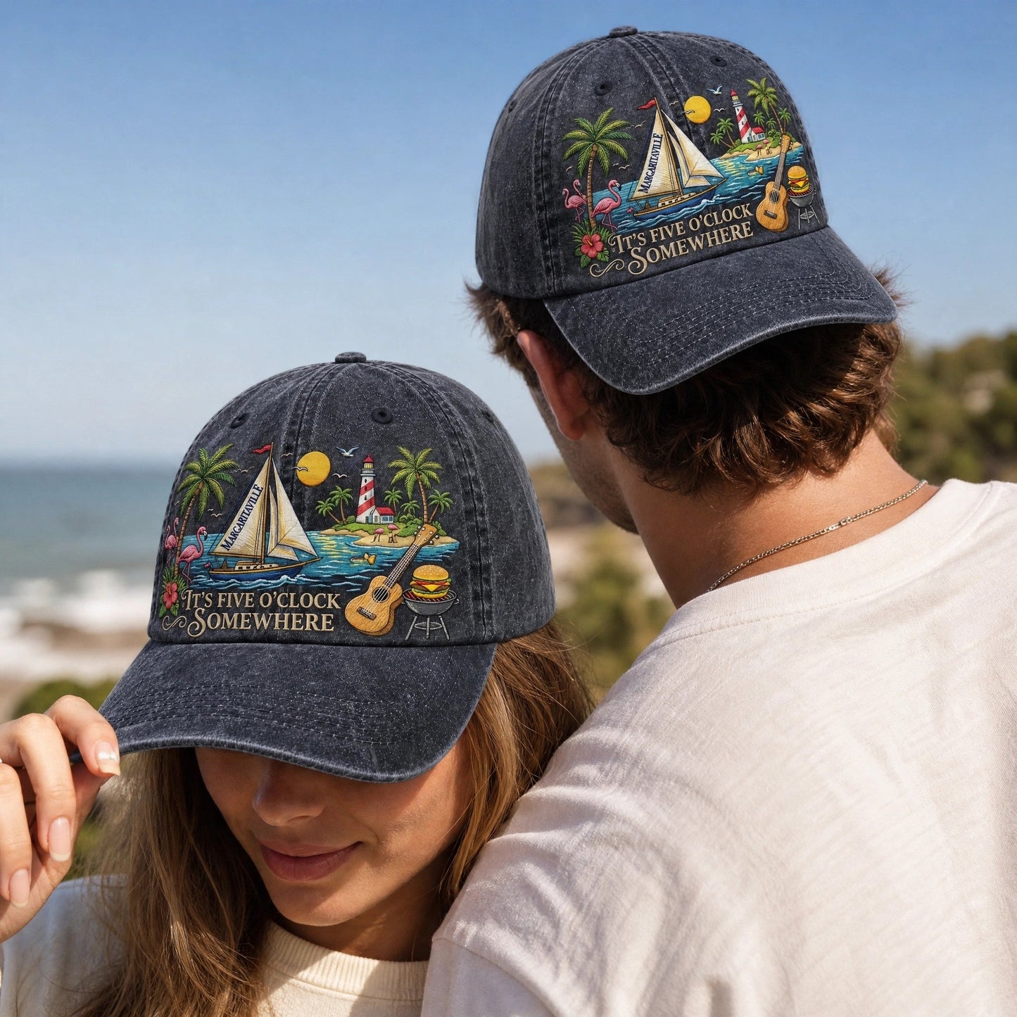 JBU Island Happy Hour Distressed Denim Cap