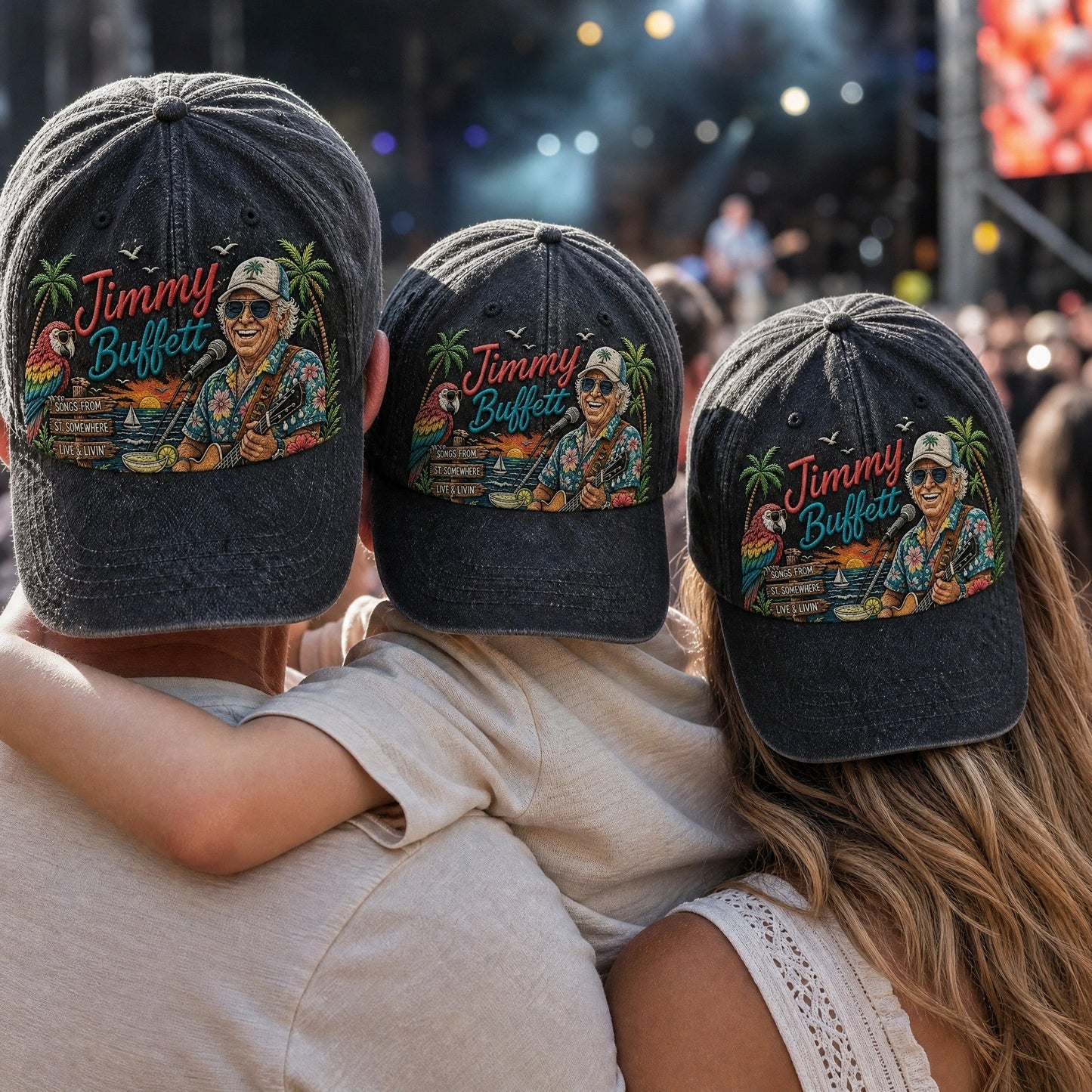 JBU Guitar Clockside Parrot Distressed Denim Cap