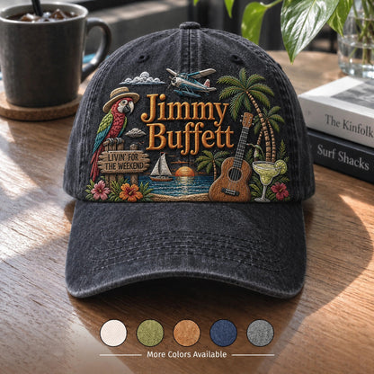 JBU Weekend Island Parrot Distressed Denim Cap