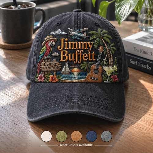 JBU Weekend Island Parrot Distressed Denim Cap