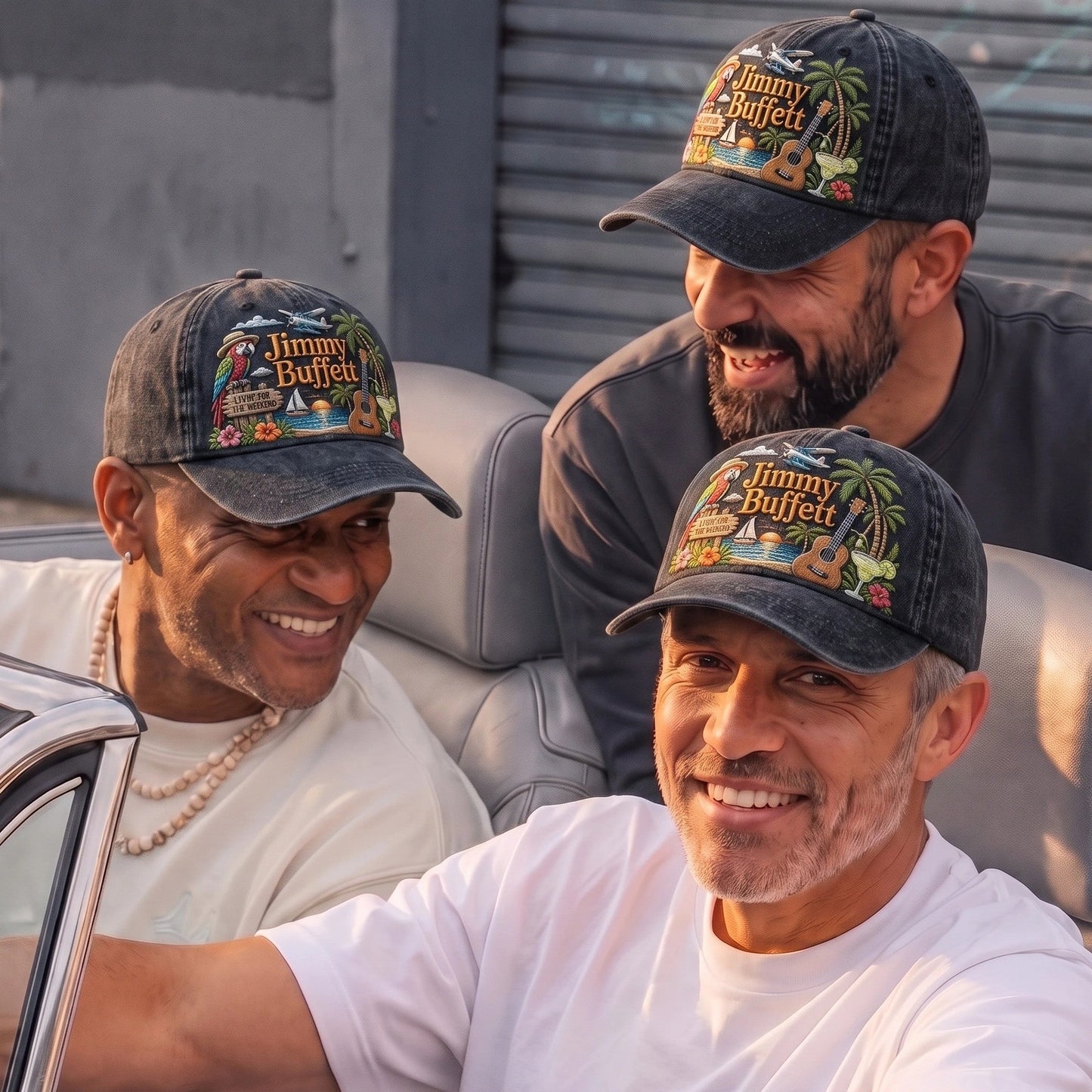 JBU Weekend Island Parrot Distressed Denim Cap