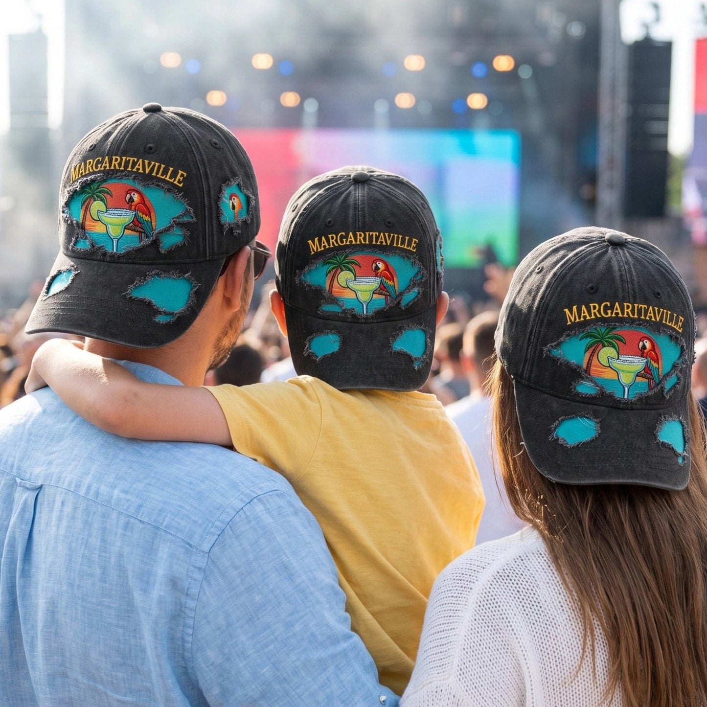 JBU Margarita Parrot Cheers Distressed Denim Cap