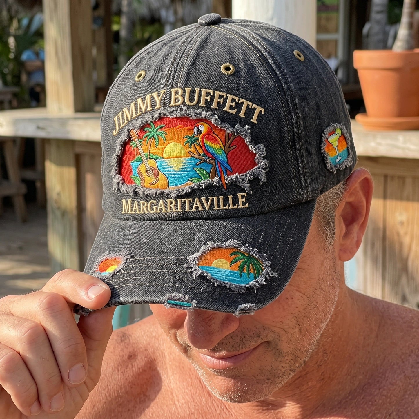JBU Golden Guitar Paradise Distressed Denim Cap