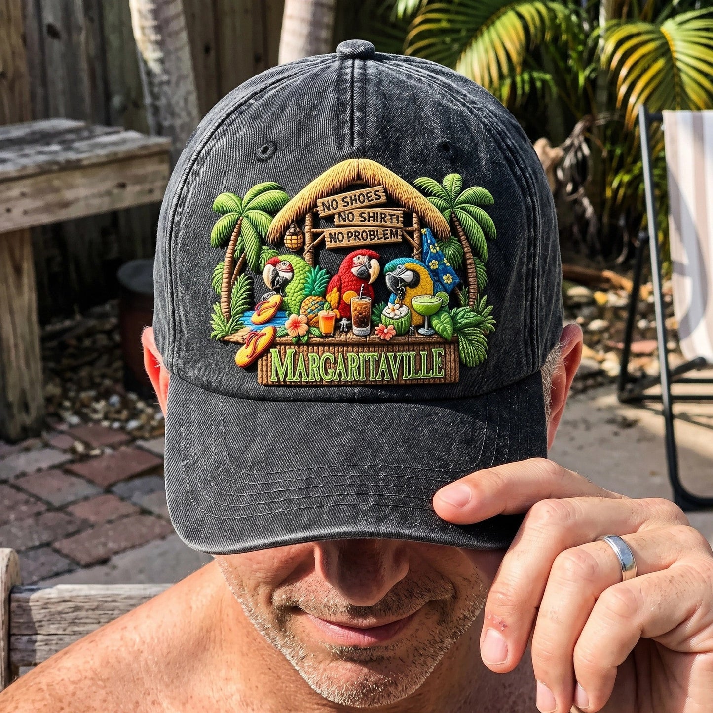 JBU Barefoot Margaritaville Escape Distressed Denim Cap
