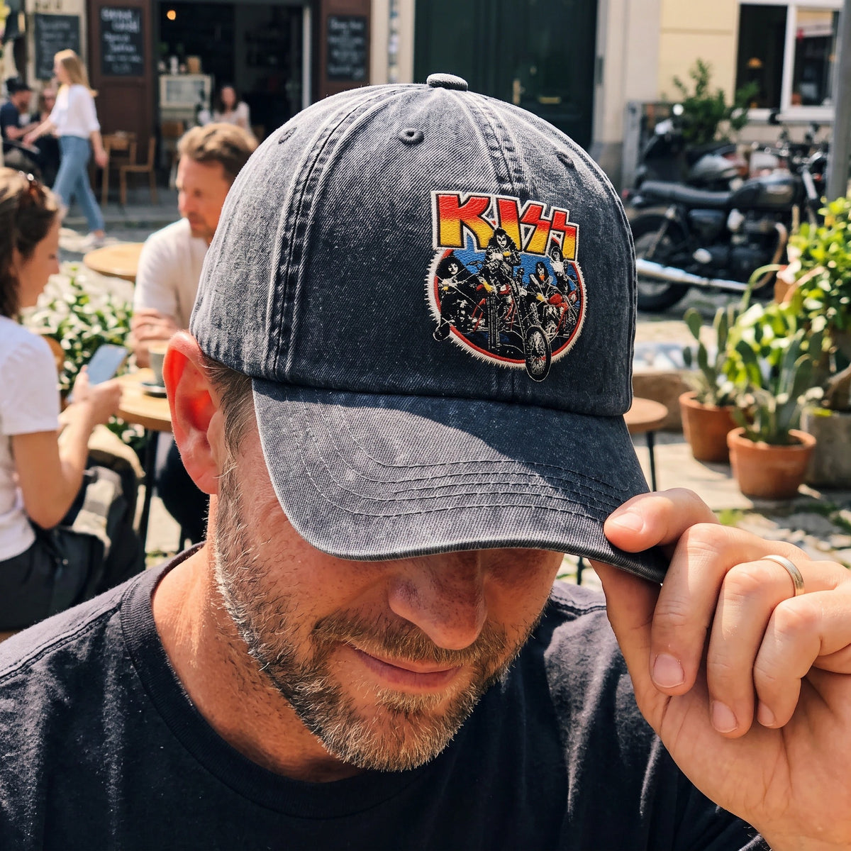 KIS Motorcycle Band Denim Cap