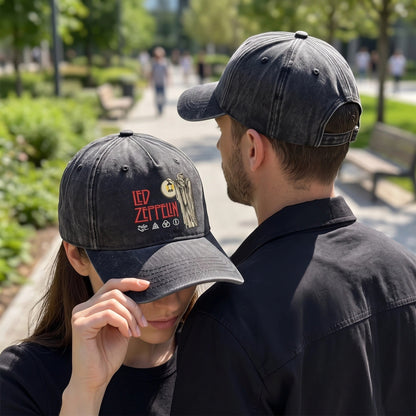 LZE Hermit Symbols Distressed Denim Cap