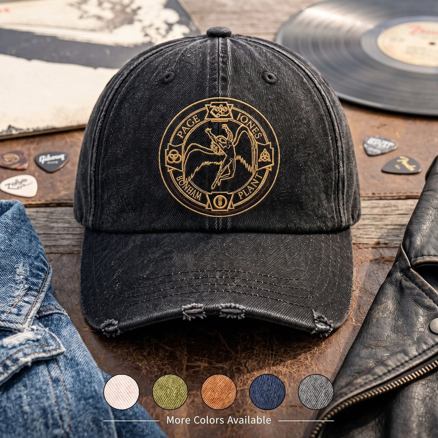 LZE Classic Rock Band Inspired Distressed Denim Cap