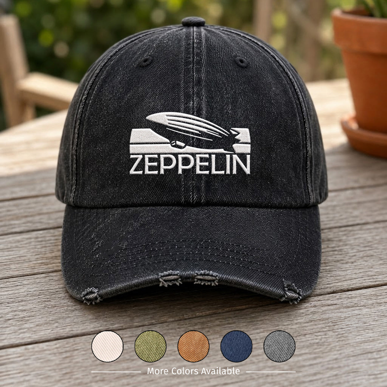 LZE Airship Logo Distressed Denim Cap