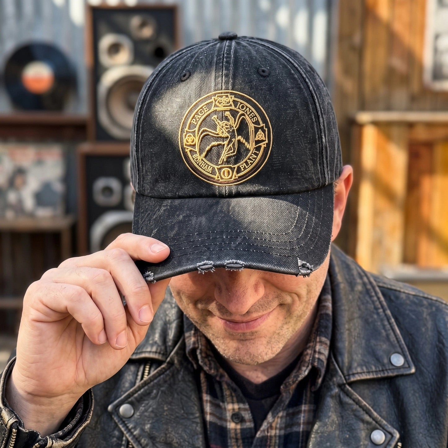 LZE Classic Rock Band Inspired Distressed Denim Cap