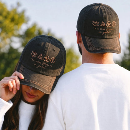 LZE All That Glitters Is Gold Symbols Distressed Denim Cap