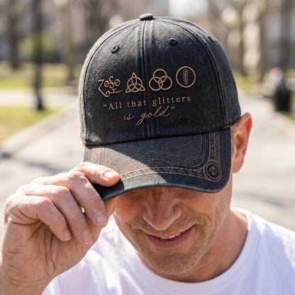LZE All That Glitters Is Gold Symbols Distressed Denim Cap