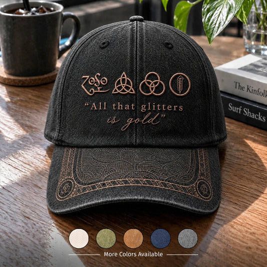 LZE All That Glitters Is Gold Symbols Distressed Denim Cap