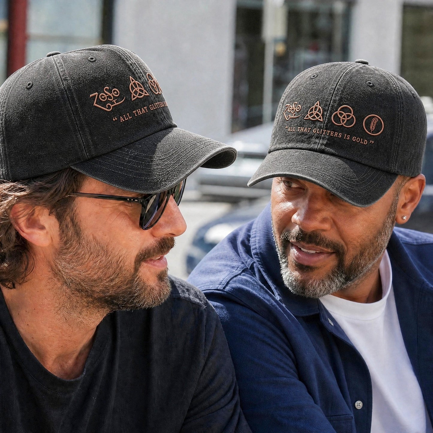 LZE All That Glitters Is Gold Symbols Distressed Denim Cap