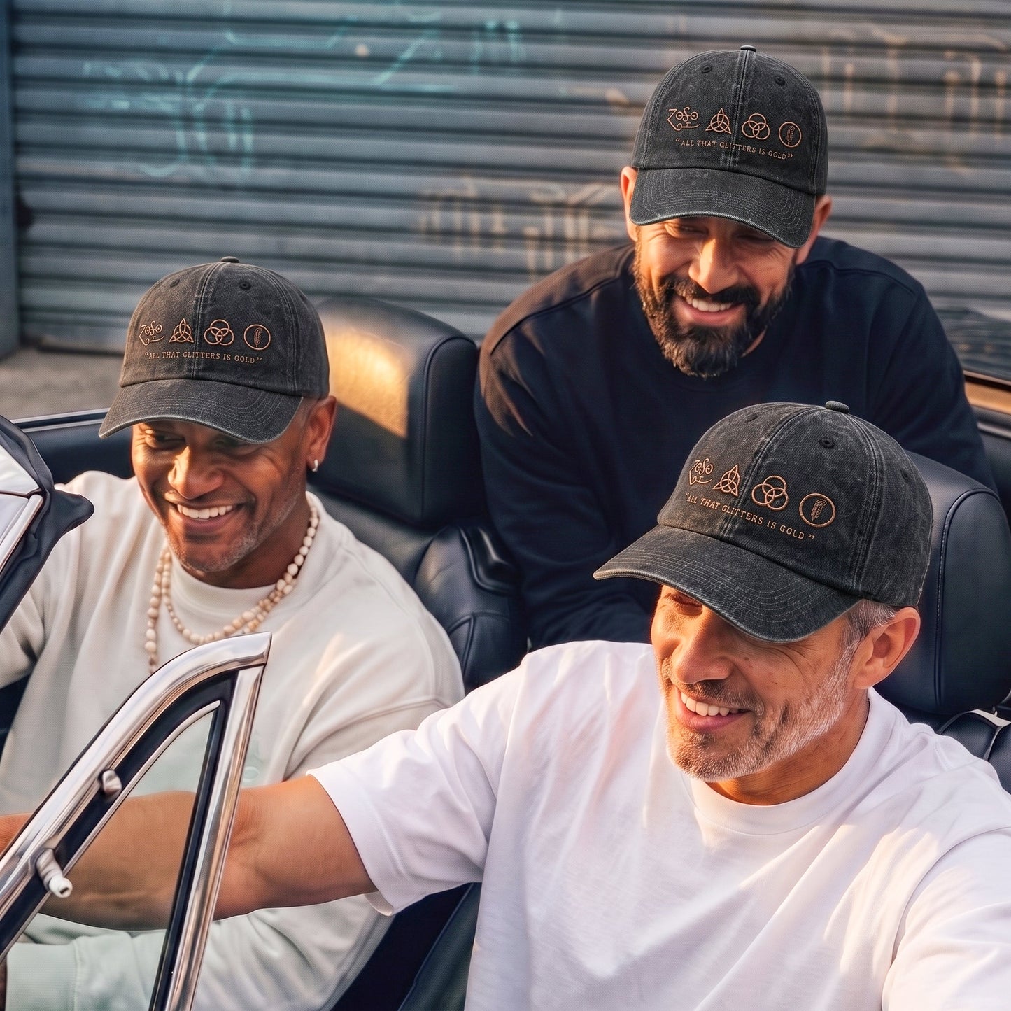 LZE All That Glitters Is Gold Symbols Distressed Denim Cap