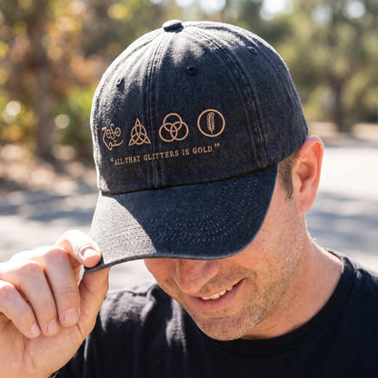 LZE All That Glitters Is Gold Symbols Distressed Denim Cap