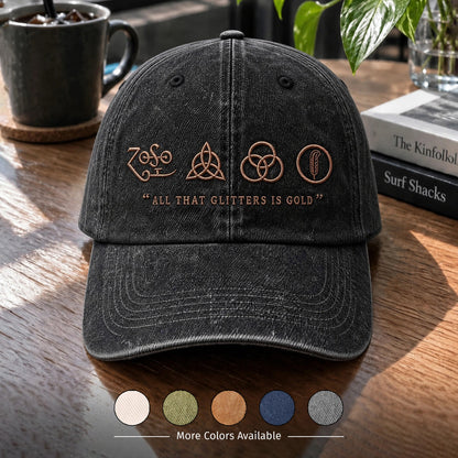 LZE All That Glitters Is Gold Symbols Distressed Denim Cap