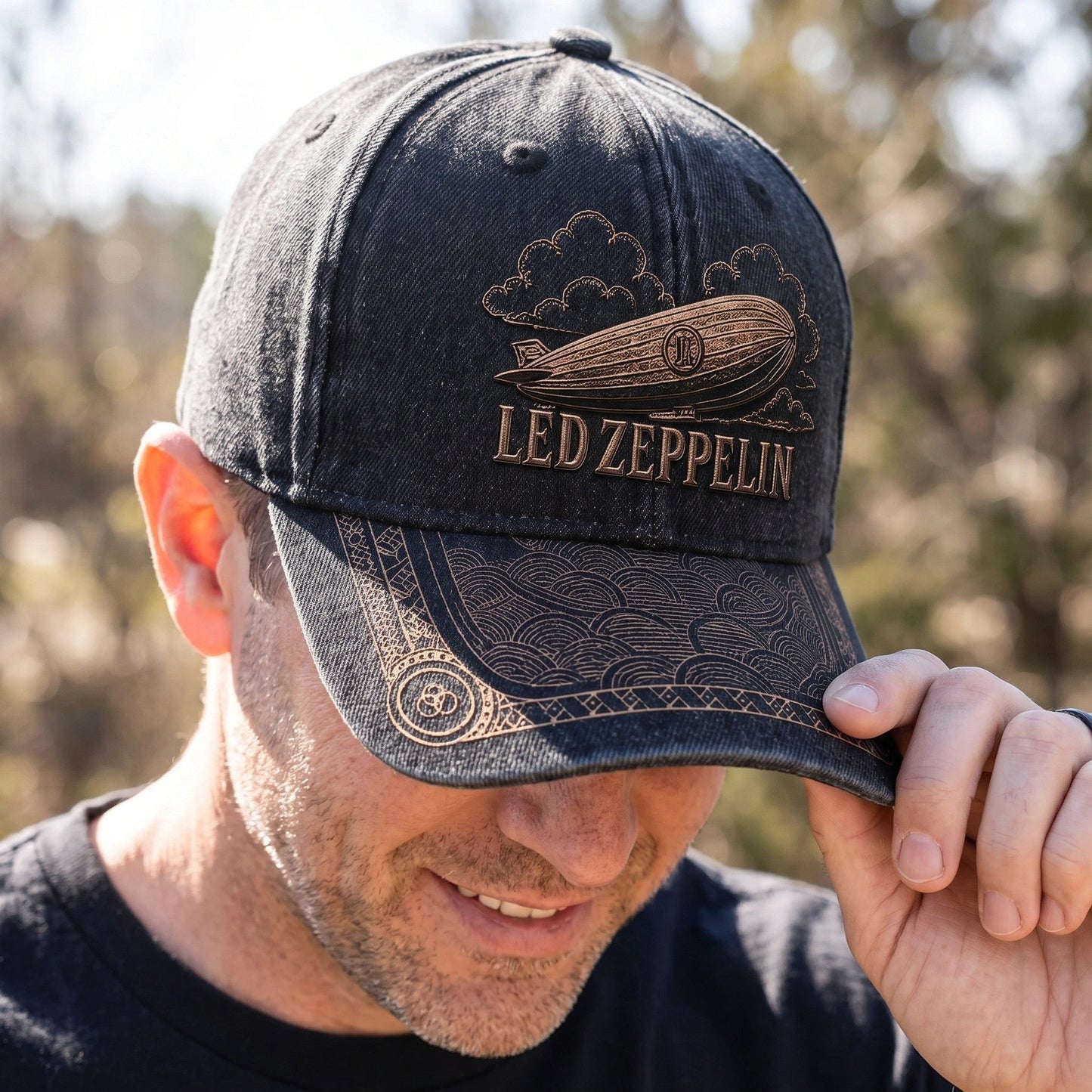 LZE Airship Clouds Distressed Denim Cap