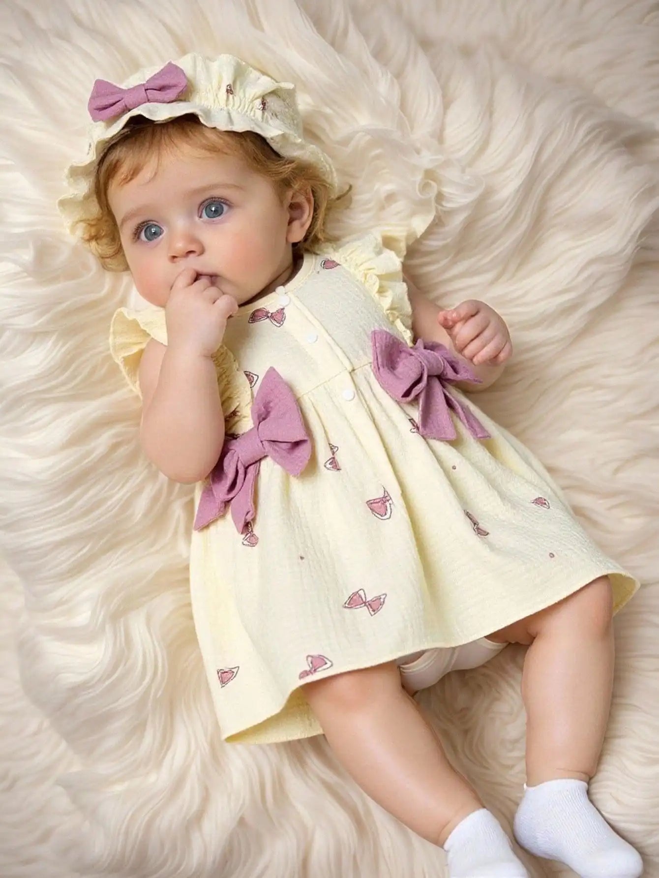 100% Cotton Newborn Baby Girl Dresses 0-9 Months Infant Cute bow print Dress +Hat 2PCS Set Summer Sweet Outfit Baby Clothing