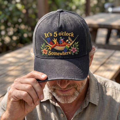 JBU Sunset Clock Cheers Distressed Denim Cap