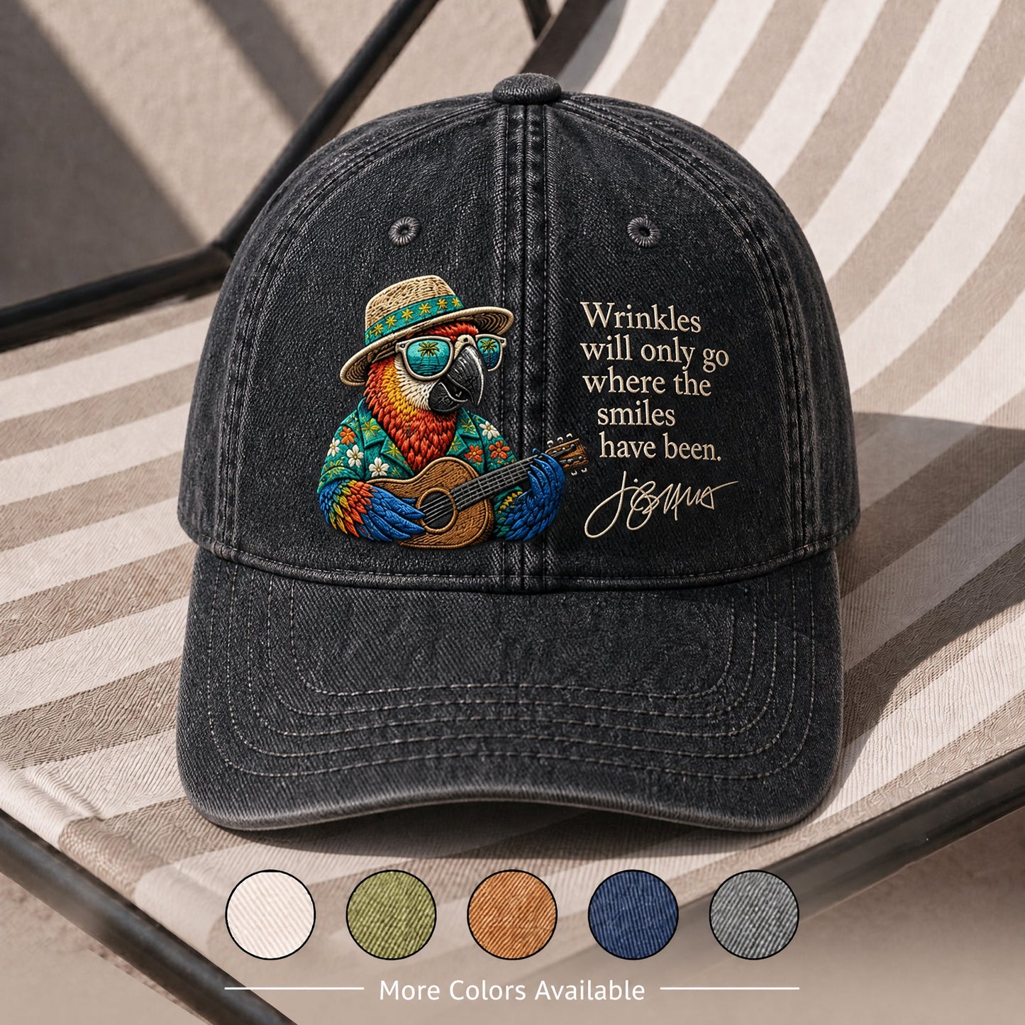 JBU Beachside Guitar Parrot Distressed Denim Cap