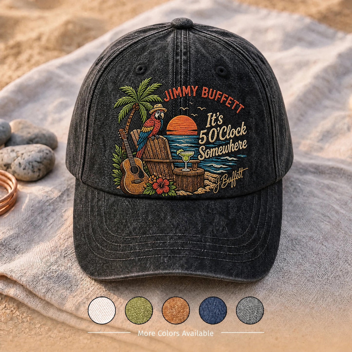 JBU Tropical Happy Hour Distressed Denim Cap