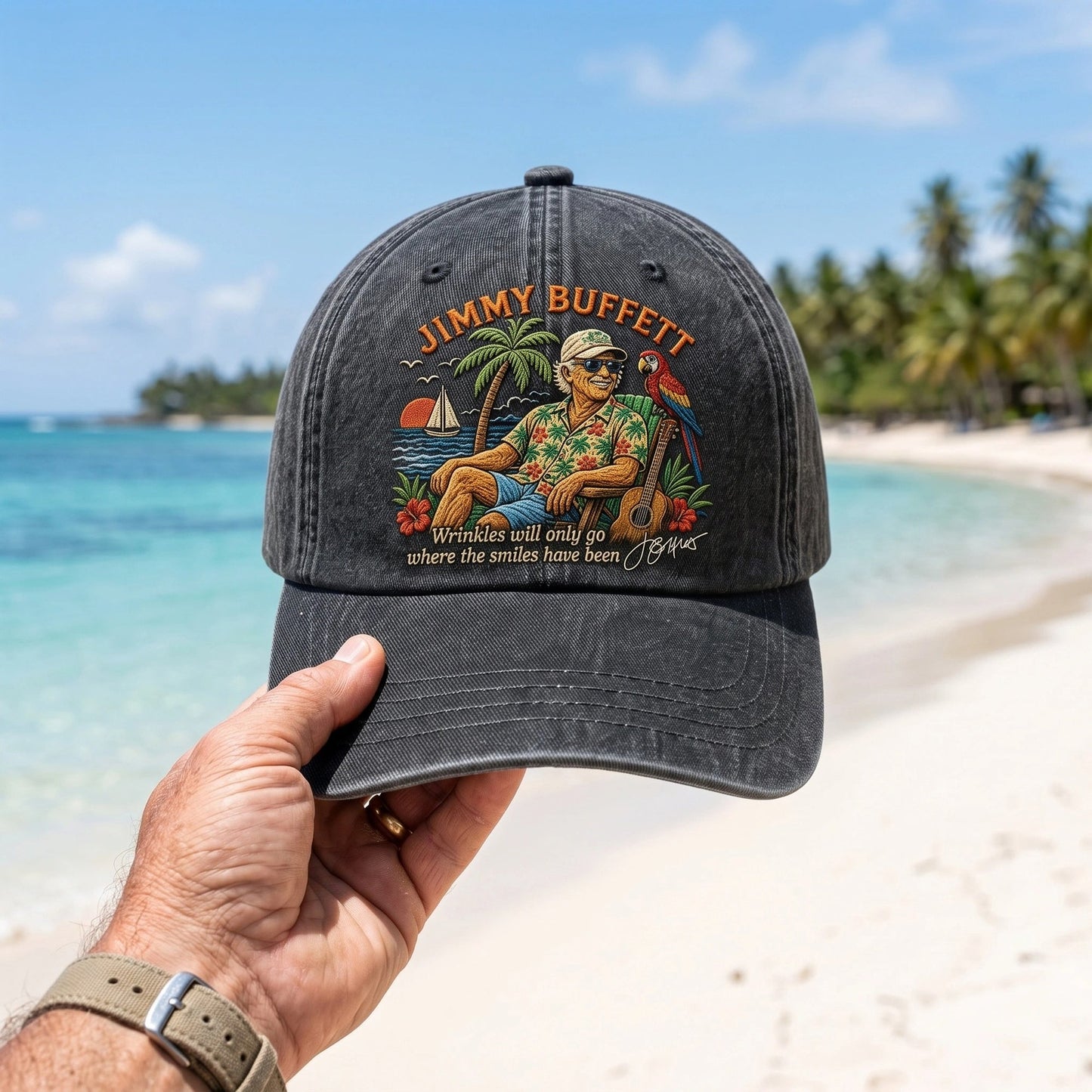 JBU Smiling Island Life Distressed Denim Cap