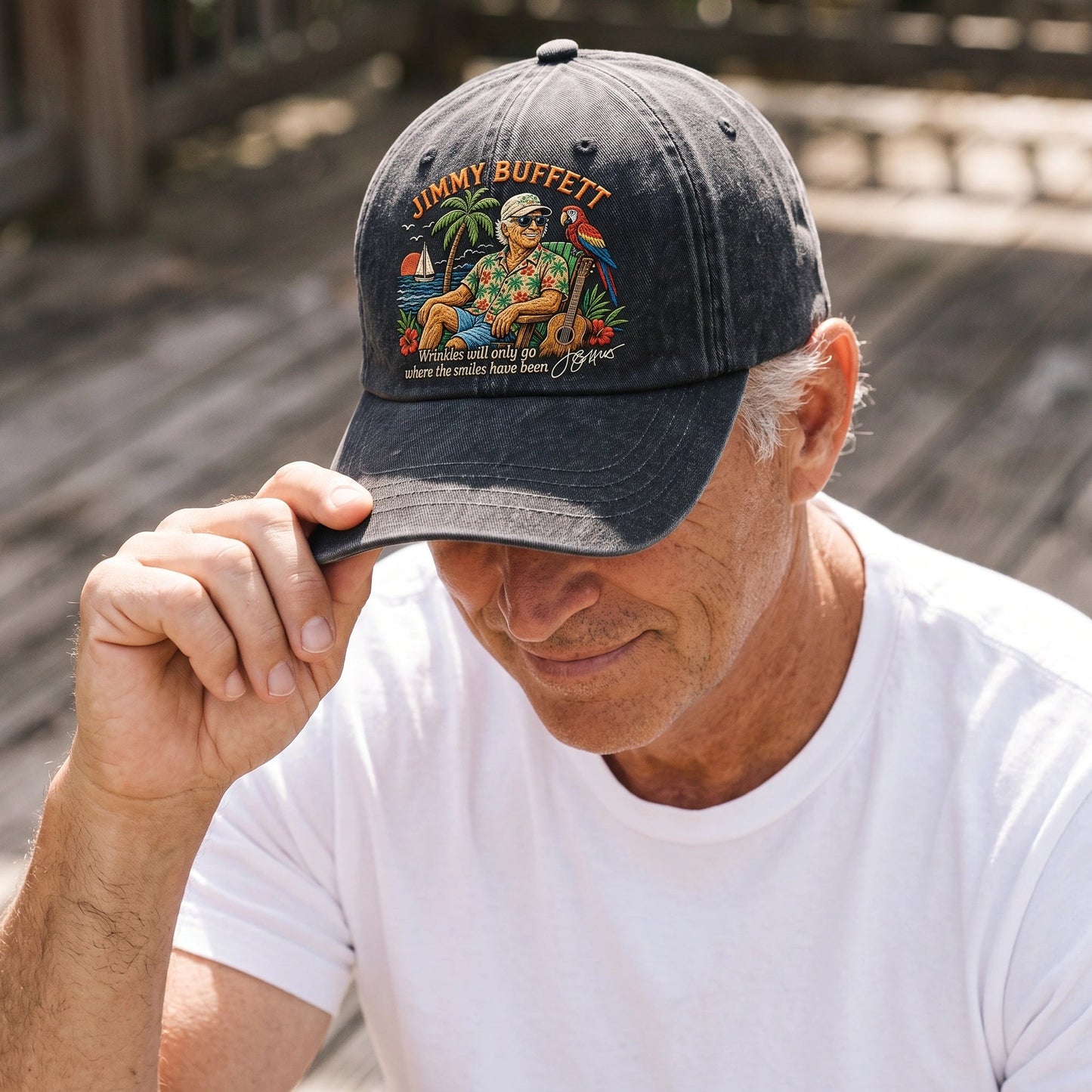 JBU Smiling Island Life Distressed Denim Cap